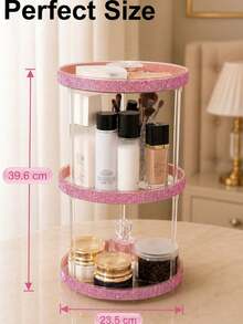 1 pieza Organizador de maquillaje multifuncional con decoración de diamantes de imitación y rotación de 360°, estante de almacenamiento de cosméticos con rotación de 360° y diamantes de imitación, organizador de tocador y cuidado de la piel de doble capa, bandeja de almacenamiento giratoria con diamantes de imitación rosa brillante y estilo femenino, organizador de escritorio de gran capacidad para cuidado de la piel, lápiz labial y maquillaje - Multicolor - Ver 7