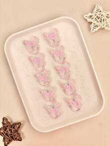 Set de 6 gomas para el pelo finas y elásticas para niña con mariposa 3D de purpurina transparente aleatoria, accesorio versátil, dulce y bonito para uso diario, citas, deportes, escuela y estilo casual - Multicolor - Ver 4