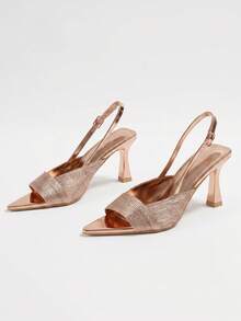 Women's Niche Pointed Toe Open Toe Stiletto Heel Woven Single Strap High Heel Mule Sandals - Rose Gold - View 7