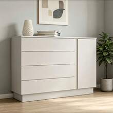 Modern Minimalist 5-Drawer Chest / Storage Cabinet / Drawer Unit / Organizer / Sideboard, Light Gray Matte Finish, Suitable For Bedroom, Living Room, Entryway, Dining Room, Study - Lockers - View 4