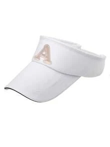 1 pieza Sombrero de sol personalizado para adolescentes de 8-16 años, blanco puro con letra A-Z, correa ajustable, gorra transpirable de parte superior abierta, adecuado para deportes diarios, viajes y uso casual - Blanco - Ver 5