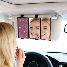 3-Fold Shiny Rhinestone Car Sun Visor Makeup Mirror, Adjustable 3-Panel Makeup Mirror, Universal Clip-On Car Sun Visor Vanity Mirror, Suitable For Car Interior - 1pc - View 4