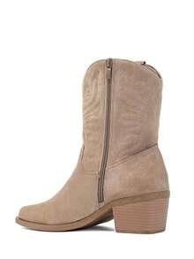 Bottines Santiagos en Suédine à Broderies Folk – L'Espriit Western Citadin - كاكي - مشاهدة 3