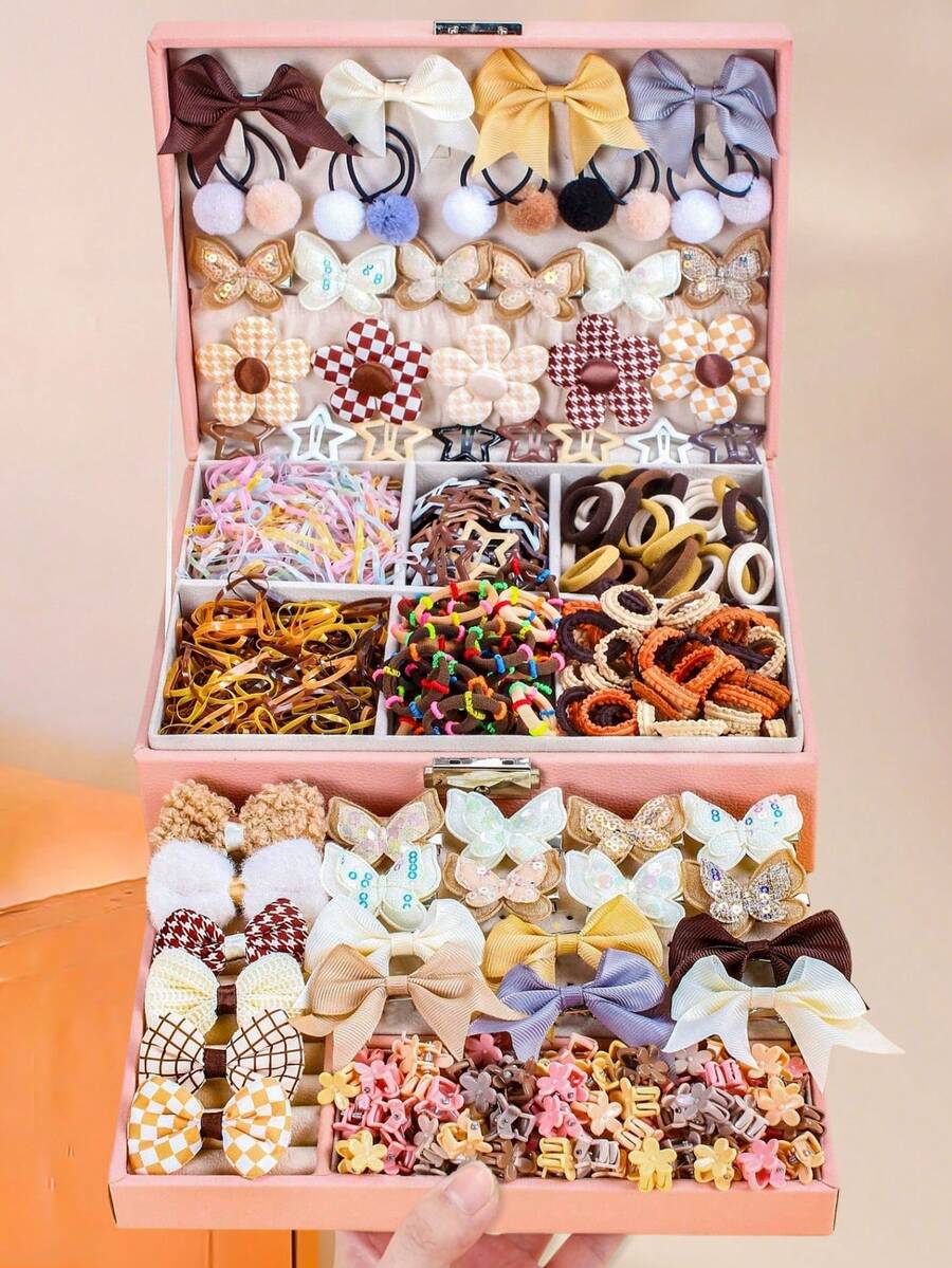 810/12/10pcs/Set Brown Cute Hair Accessories Set, Includes Butterfly, Star, Bow Hair Clips, And High Elasticity Multiple Hair Ties And Scrunchies - Suitable For Girls And Children, Perfect For School, Party, Play And Daily Hairstyles. Super Cute Styles Inspire Creativity - Multicolor - View 1