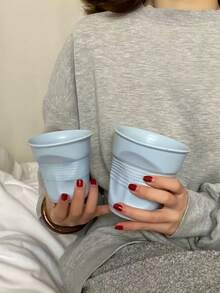 1pc Ins Style Pleated Twisted Ceramic Mug, Niche Coffee Cup For Home Afternoon Tea Milk Tea, Minimalist Solid Color Water Cup, Creative Textured Design Cup, Versatile Drinking Cup, Couple/Best Friend Matching Gift, Home/Office Breakfast Beverage Cup, Photo-Worthy Tableware, Multi-Color Options, Versatile Home Decor Gift - Multicolor - View 10