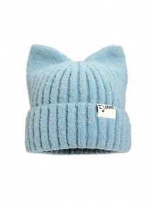 Winter New Japanese Style Cute Cat Ear Knitted Hat, Unisex Elastic Warm Ear Protection Beanie, Soft Girl Knit Cap For Autumn/Winter - Cat Ear Knitted Hat - View 2