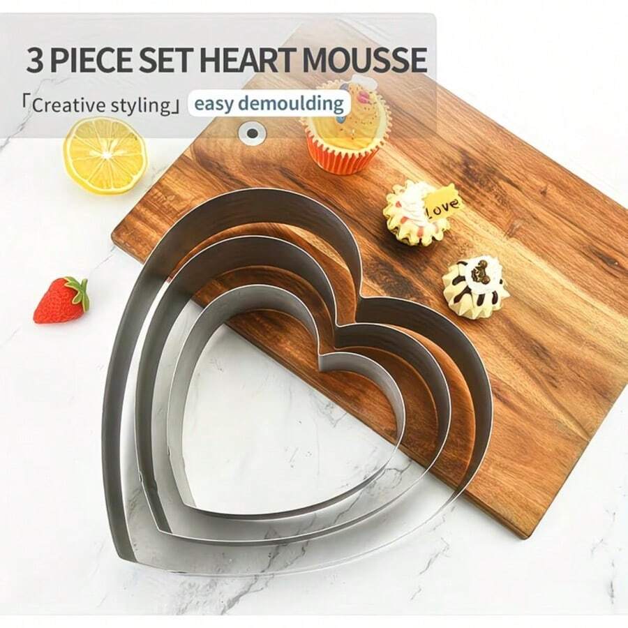 3pcs Stainless Steel Cheesecake Rings Mousse Cake Molds, Heat-Resistant 3-Layer Cake Baking Tools, Suitable For Birthday Cakes, Valentine's Day, Anniversary And Home Baking Bread And Cakes - View 1