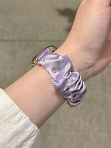 1pc Purple Satin Rhinestone Elastic Hair Tie Watch Band Compatible With Apple Watch Series 11/10/9/8/7/6/5/4/3/2/4/1/Ultra/SE/38/40/41/42/44/45/46/49mm, Women's Shiny Decorative Wristband, Smart Watch Band Accessory Summer Hair Tie Strap, Affordable Wristband - Smoke Purple - View 9