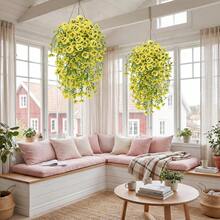 1pc Outdoor Artificial Flower Hanging Decor, Eucalyptus Silk Pansy Vine, UV Resistant, Green Plant, Anniversary, Graduation, Wedding Party, Home Office, Porch, Garden Yard Wall, Spring Summer Decoration - Yellow - View 7