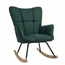 Questa comoda sedia a dondolo è perfetta per l'estate. Il suo delicato colore beige e il design moderno e minimalista lo rendono ideale per soggiorni, camere da letto e camerette per bambini. - Verde Scuro - Visualizzare 1