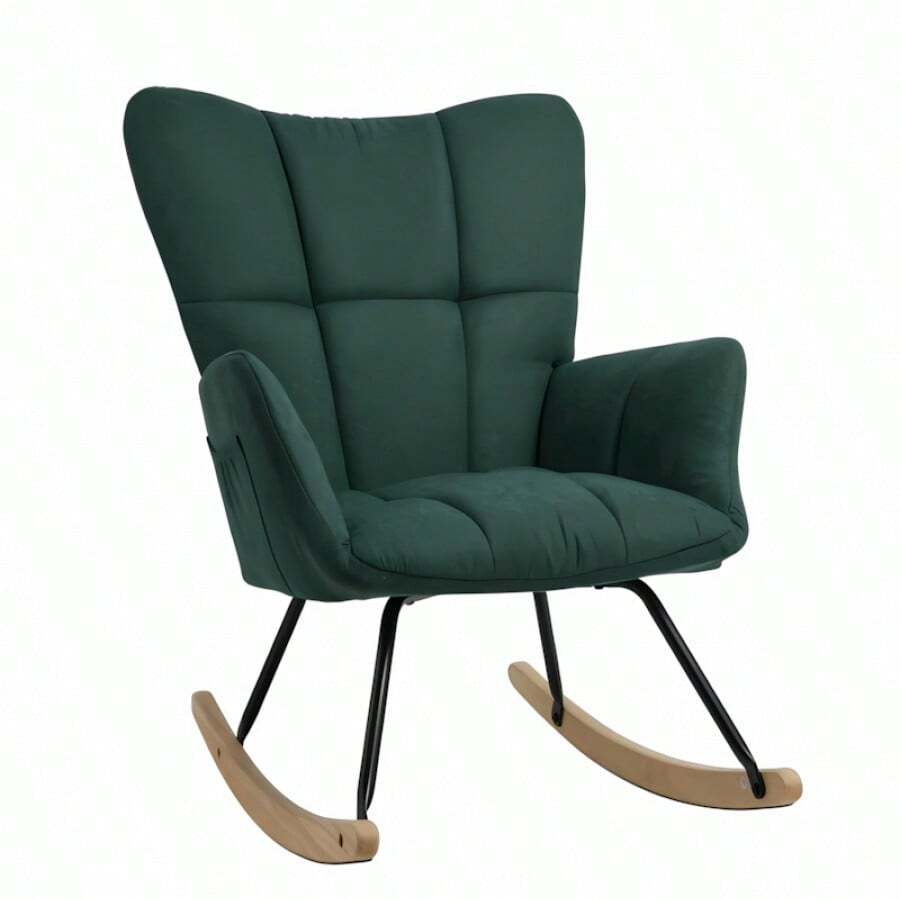 Questa comoda sedia a dondolo è perfetta per l'estate. Il suo delicato colore beige e il design moderno e minimalista lo rendono ideale per soggiorni, camere da letto e camerette per bambini. - Verde Scuro - Visualizzare 1