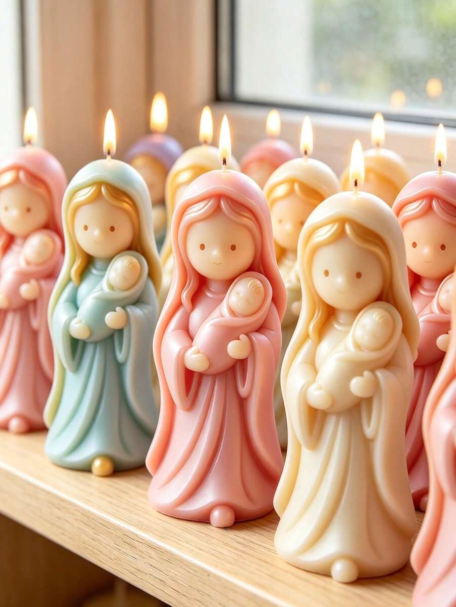 3D Virgin Mary Holding Baby Silicone Candle Mold, Reusable And Easy Release, For Making Candles, Soaps, Plaster, Resin, Cement Decor, Holy Home Decoration, Christmas And Baptism Gifts - A - View 1