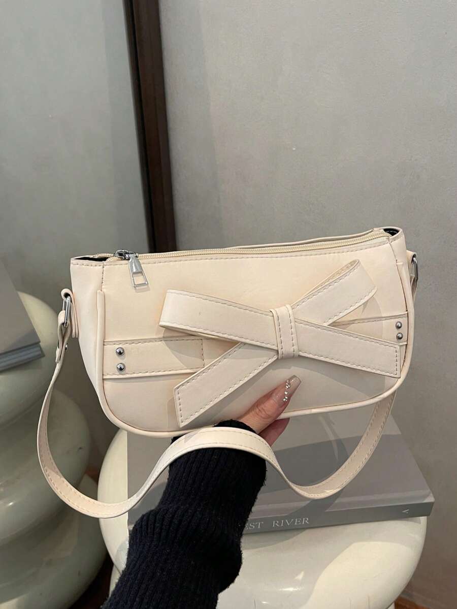New Fashion Versatile Textured Chain Shoulder Bag Underarm Bag For Women - White - View 1