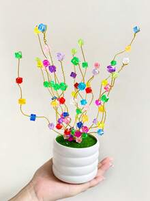 1PC Fashionable Multi-Color Faux Crystal Artificial Flower Small Potted Plant, Fashionable Beaded Artificial Flower Creative Artificial Plant Suitable For Wedding Events, Home And Office Desktop Decoration Ornament - Multicolor - View 6