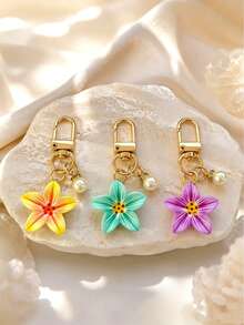 1 pieza/Multi-piezas Colgante de flor de lirio colorida para mujer con incrustación de perla falsa, llavero y adorno para bolso - Multicolor - Ver 14