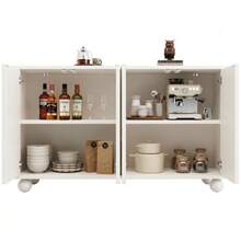 Sideboard (120*35*71cm), Storage Unit For Dining Room And Living Room, Sideboard With Storage Space, Anti-Tip, Modern, Sleek Design Sideboard With Adjustable Top, White (N620P240714W) - 白色 - 查看 6