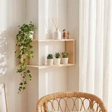 1 pieza Estantería de pared de madera trapezoidal, estilo nórdico, color madera clara, rectangular, estante de almacenamiento abierto, adecuado para decoración de sala de estar, dormitorio, estudio - A - Ver 3