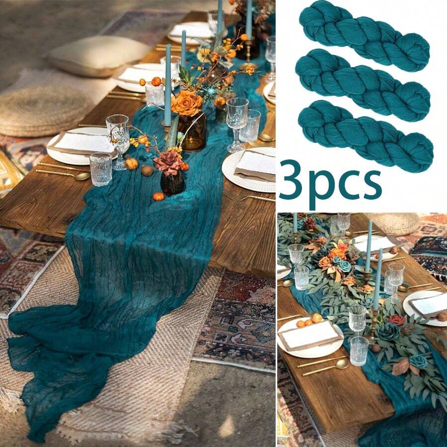 3pcs Cheesecloth Table Runner - Bohemian Gauze Tablecloth, Rustic ...