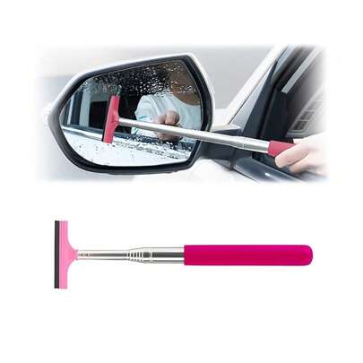 Car Rearview Mirror Wiper, Retractable Auto Glass Squeegee, Water Cleaner With Telescopic Long Rod, Portable Cleaning Tool For All Vehicles, Universal Automotive Accessories (Pink)