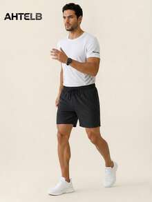 Conjunto deportivo de 2 piezas para hombre AHTELB de verano con sensación de hielo, top de seda de hielo suave con cuello redondo, pantalones cortos elásticos de secado rápido, ajuste holgado y cómodo, atuendo deportivo casual, adecuado para deportes al aire libre diarios, ocio y desplazamientos, regalo para esposo, novio, amigo, cliente, padre, conjunto de 2 piezas para hombre, ropa de gimnasio para hombre, gimnasio - Blanco - Ver 4