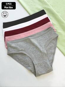 5件組女款大尺碼純色純棉高彈性舒適親膚緊身三角內褲，日常居家穿著，四季適用 - 彩色 - 查看 8
