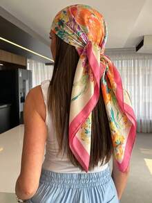 1 Stück Damen Lässig Blumenmuster Schal/Bandana, Boho-Urlaubsstil, Seidenhaarband, geeignet für Sommerpoolparty, Strandmusikfestival, Streetwear - Khaki Rose - Übersicht 2