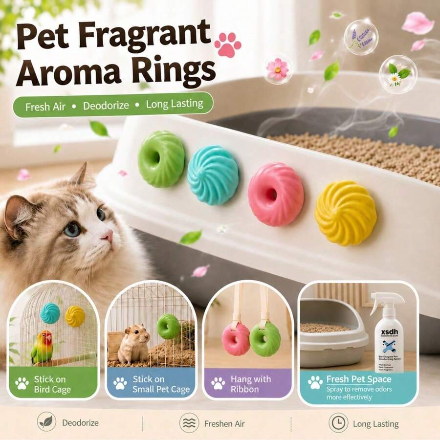 4pcs Cat Litter Box Deodorizer Donuts, Long-Lasting Fresh Pet Fragrance, 4pcs/1pc Cat Litter Box Deodorizer Set - Eliminates Odors, Freshens Air, Provides Long-Lasting Scent For Cat Litter Boxes And Cat Beds, Relieves Cat's Olfactory Discomfort, Easily Purifies Air In Cat Corners, Bathrooms, Closets And Cars, Creates A Cleaner And Healthier Environment, 1pc Can Deodorize, Pet Cat And Dog Supplies