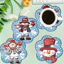Christmas Snowman Design Wooden Coaster Set, Anti-Slip And Heat-Resistant, Suitable For Home Kitchen, Bedroom Decor, Office, Tea Room Desktop Protection, Perfect For Thanksgiving, Halloween, Christmas Gifts - Multicolor 4 - View 6