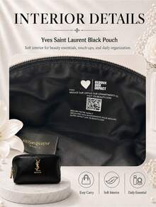 YSL Libre Black Makeup Bag 20*10cm, Glossy Leather With Gold Logo, Smooth Zipper, Large Capacity, Perfect For Travel And Makeup Storage, Ideal As A Gift. - Black - View 8