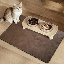 1pc Solid Color Minimalist Pet Feeding Mat, Coffee Brown With Flat Texture Decorative Carpet, Create Cozy Scene, Pet Food Bowl Mat, Thick Fabric Easy To Clean And Wipe, Suitable For Cats And Dogs - Brown - View 1