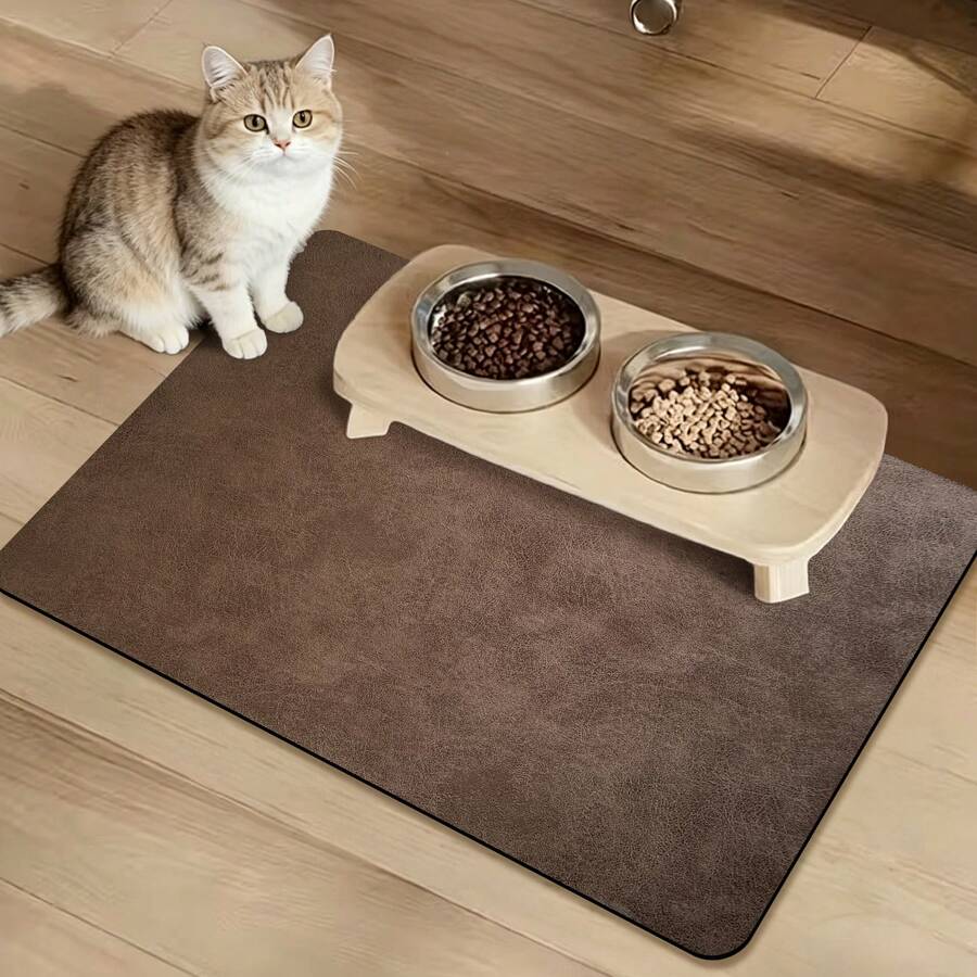 1pc Solid Color Minimalist Pet Feeding Mat, Coffee Brown With Flat Texture Decorative Carpet, Create Cozy Scene, Pet Food Bowl Mat, Thick Fabric Easy To Clean And Wipe, Suitable For Cats And Dogs - Brown - View 1