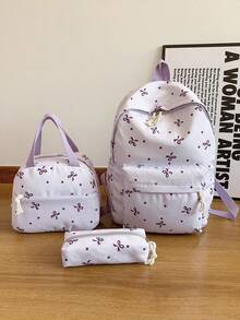 3pcs Set - Cute Bow Pattern Backpack Set For Back To School, Large Capacity Polyester School Day Bag With Lunch Bag And Pencil Case, Multi-Pocket Casual Backpack, Lightweight Bookbag, Suitable For Students/Graduates/Young People, Perfect For Back To School/Daily/Shopping/Short Trips And Outdoor Leisure Activities - 2283 - View 19