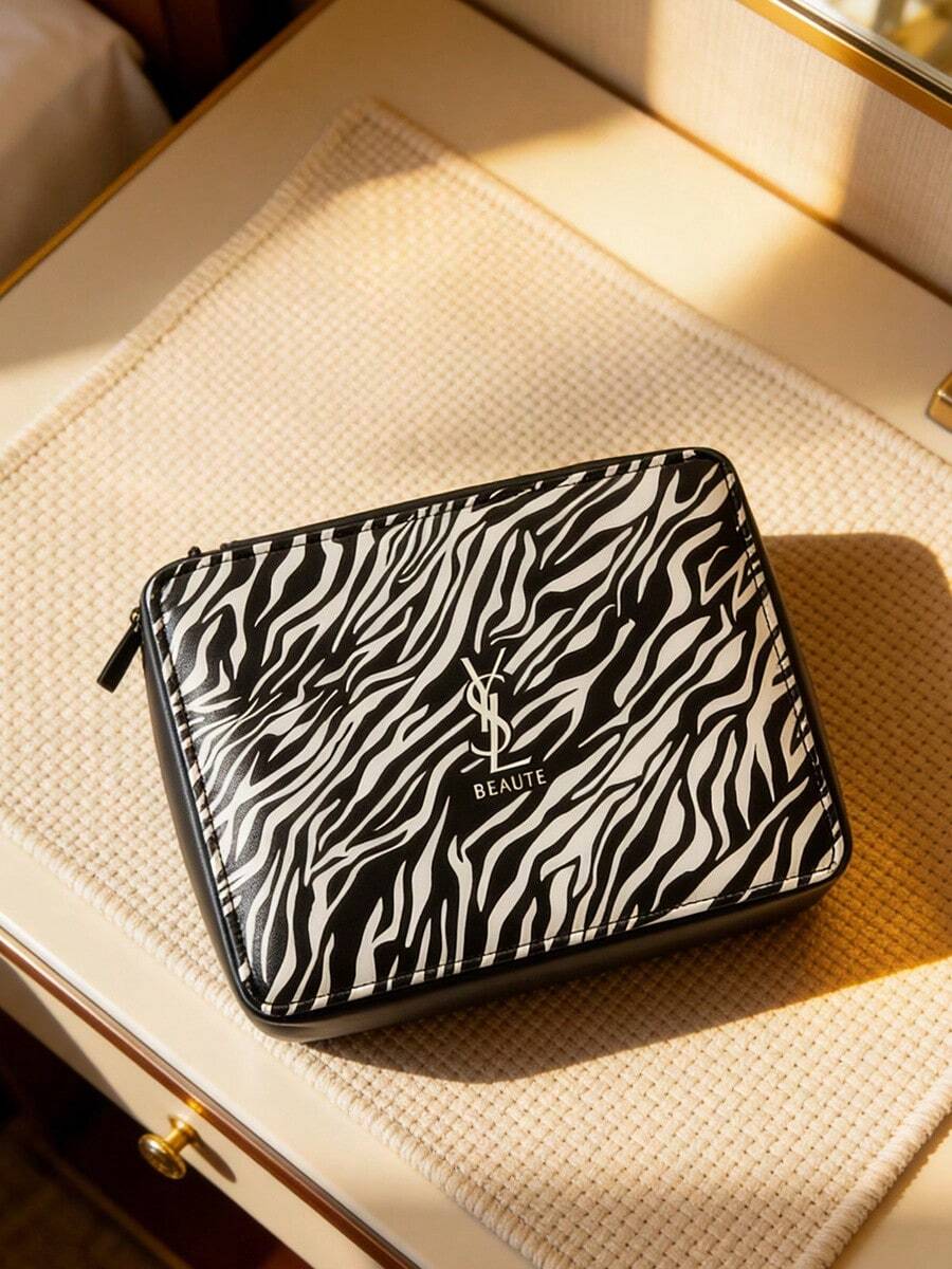 Yves Saint Laurent Zebra Print Storage Bag, Cosmetic Bag, Suitable For Daily Use, Luxurious Appearance, Versatile Use, Convenient To Carry, Zipper Design, Can Store Samples And General Merchandise, Suitable For Daily Use, Work, Travel, School And Other Occasions - Black - View 1