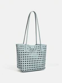 2026 New Hollow Embossed Woven Bag, Women's Shoulder Bag With Small Bag, Large Capacity Bag, Vacation Travel Charm Versatile Leisure Bucket Bag - Blue - View 6