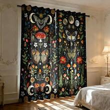 Set 2 Buah Tirai Bermotif Jamur dan Tanaman Bulan, Cocok untuk Dapur, Ruang Tamu, Kamar Tidur, Ruang Belajar, dan Lemari. - Aneka warna 1 - View 3