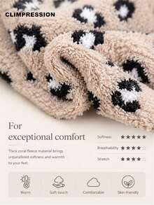 جوارب نسائية بطبعة نمر من CLIMPRESSION، جوارب ناعمة ومريحة ودافئة ومنفوشة حتى منتصف الساق، جوارب نوم دافئة للشتاء، مناسبة للاستخدام المنزلي الداخلي - قهوة بني - مشاهدة 6