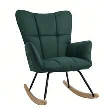 Questa comoda sedia a dondolo è perfetta per l'estate. Il suo delicato colore beige e il design moderno e minimalista lo rendono ideale per soggiorni, camere da letto e camerette per bambini. - Verde Scuro - Visualizzare 4