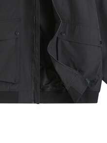 Modcrash Men Minimalist Workwear Jacket, Plain Stand Collar Zip Coat With Snap Buttons Pockets, Daily Commute Outerwear Fall/Autumn/Winter - Black - View 8