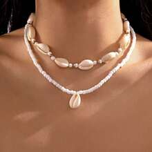 1 Set Bohemian Style Layered Beach Necklace For Women, Fashionable Versatile Summer Seed Bead & Shell Jewelry Gift - A Necklace - View 6