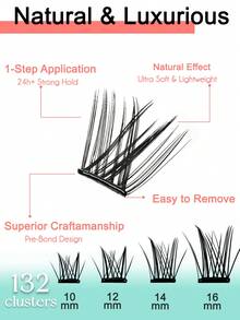 132 Clusters Self Adhesive Lash Clusters,10-16mm Volume Eyelashes Cluster With Non-Stick Tweezers Preglued Self Adhesive Lash Clusters Natural Wispy Cluster Lashes Glueless Cluster Eyelash Extensions Waterproof By PALM LASHES(D-Curl ) - View 7