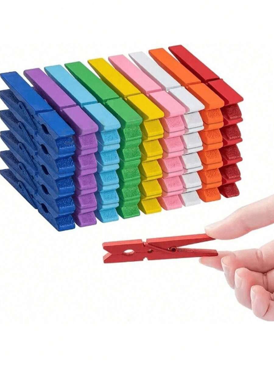 10/40/80pcs Colorful Wooden Clothespins, Rainbow Decorative Mini Wooden Clips; Can Be Paired With Nails To Fix Photos, Paintings, Both For Hanging Clothes And DIY Decoration; Suitable For Girls' Theme Parties, Gender Reveal Party Gifts, Home Dorm Storage Multi-Purpose Photo Clips. - Random Color - View 1