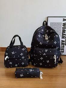 3pcs Set - Cute Bow Pattern Backpack Set For Back To School, Large Capacity Polyester School Day Bag With Lunch Bag And Pencil Case, Multi-Pocket Casual Backpack, Lightweight Bookbag, Suitable For Students/Graduates/Young People, Perfect For Back To School/Daily/Shopping/Short Trips And Outdoor Leisure Activities - 2283 - View 16