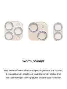 1pc Glitter Phone Camera Lens Protector, Lens Sticker, With Flash Lens Film, Compatible With Apple 17, 17Pro, 17Air, 17Pro Max, 16, 15, 14, 13, 12, 11 Pro Max Plus Mini - Silver - View 6