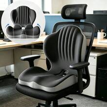 2-In-1 Lumbar Support Backrest And Seat Cushion, Shell-Shaped One-Piece Seat Cushion And Backrest, Ergonomic Memory Foam Seat Cushion, Breathable And Comfortable, Office Chair Cushion And Car Seat - Black+Gray - View 1