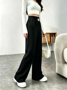 Damen Lässig einfarbige Jogginghose, amerikanischer Stil, Gummibund gerade Beine Lässig Hose, weiches Material geeignet für Zuhause oder Outdoor Spaziergänge - Schwarz - Übersicht 6