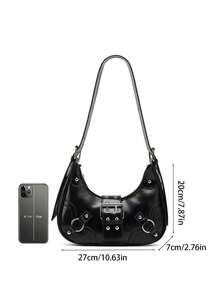 New Fashion Rivet Crescent Bag Commuter Versatile Shoulder Crossbody Women's Bag Retro Y2K Motorcycle Underarm Bag - Black - View 9