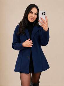Women's Blazer Coat In Warm Wool For Elegant Winter - 藏蓝色 - 查看 2