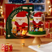 2 Styles Christmas Micro Particle Building Blocks DIY Assembly Ornament With Base And Transparent Dust-Proof Acrylic Cover, ABS Resin Educational Stress Relief Handmade Model, Desktop Entryway Atmosphere Decor, Halloween Christmas Birthday Party Gift Toy For Boys And Girls - Multicolor - View 12