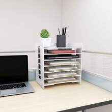 7 Tier A4 Desk Organiser | Locker Shelf Storage Module Filing Holder Paper Document Holder File Trays For Home Office - White - View 3