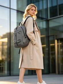 Ransel Wanita Minimalis Warna Polos dari Nilon, Ringan, Tahan Air, Cocok untuk Bisnis, Perjalanan, dan Penggunaan Sehari-hari, Ransel Kasual Kapasitas Besar dengan Banyak Kantong, Cocok untuk Kantor, Kerja, Perjalanan, dan Sekolah. - Grey - View 3
